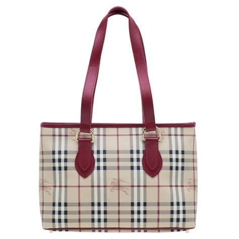 BURBERRY Haymarket Check Medium Regent Tote Red